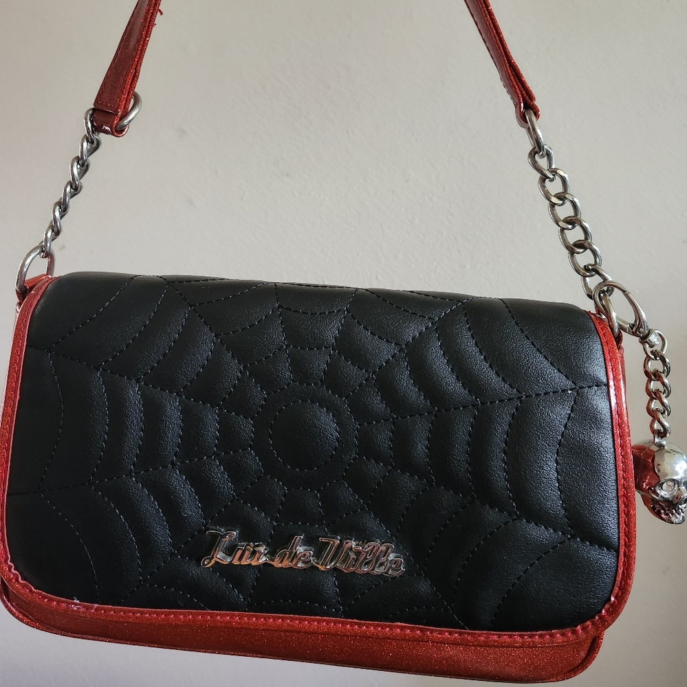 Lux De Ville Red Glitter Spiderweb Vampira Purse